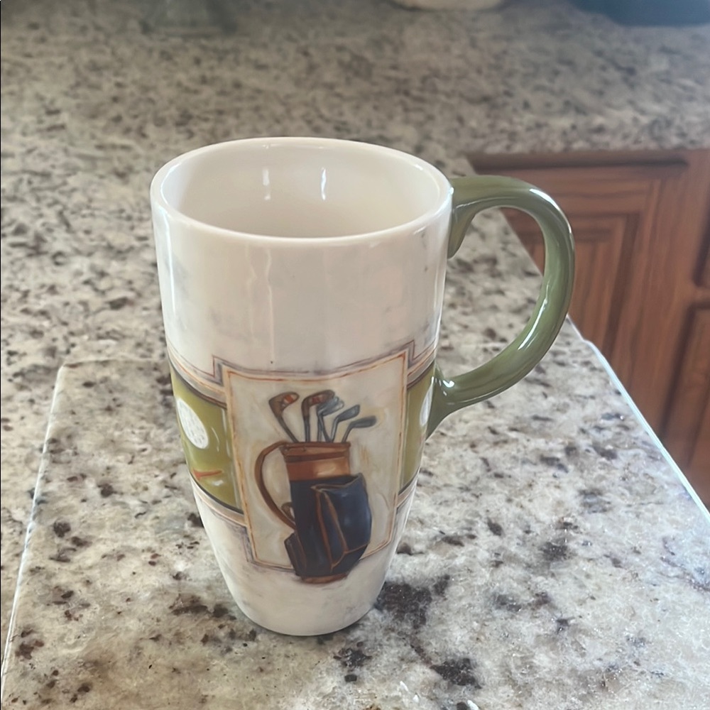 Golf Themed Cypress Home Ceramic Mug with Green Handle